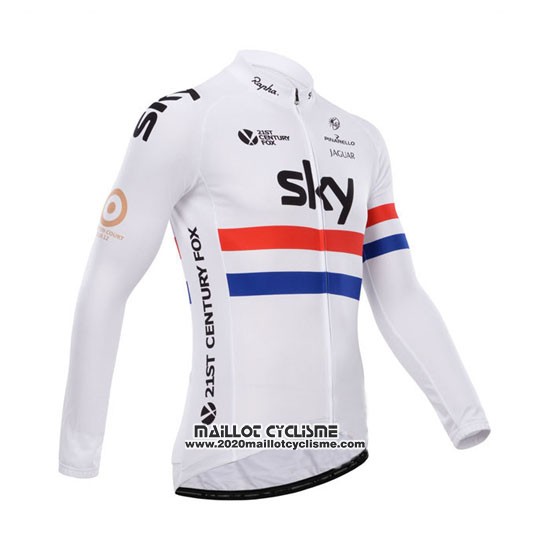 2014 Maillot Ciclismo Sky Champion Regno Unito Blanc Manches Longues et Cuissard